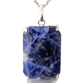 Colar Gema Facetado Pedra Sodalita Garra na Prata 950