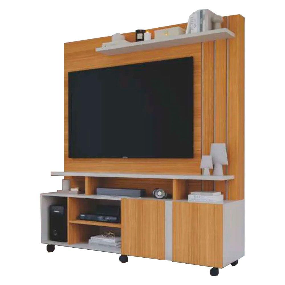 Estante Home Theater para Sala 160,3 cm TV 55 Polegadas 2 Portas Valência Permóbili Nature/Off White - 100% MDF