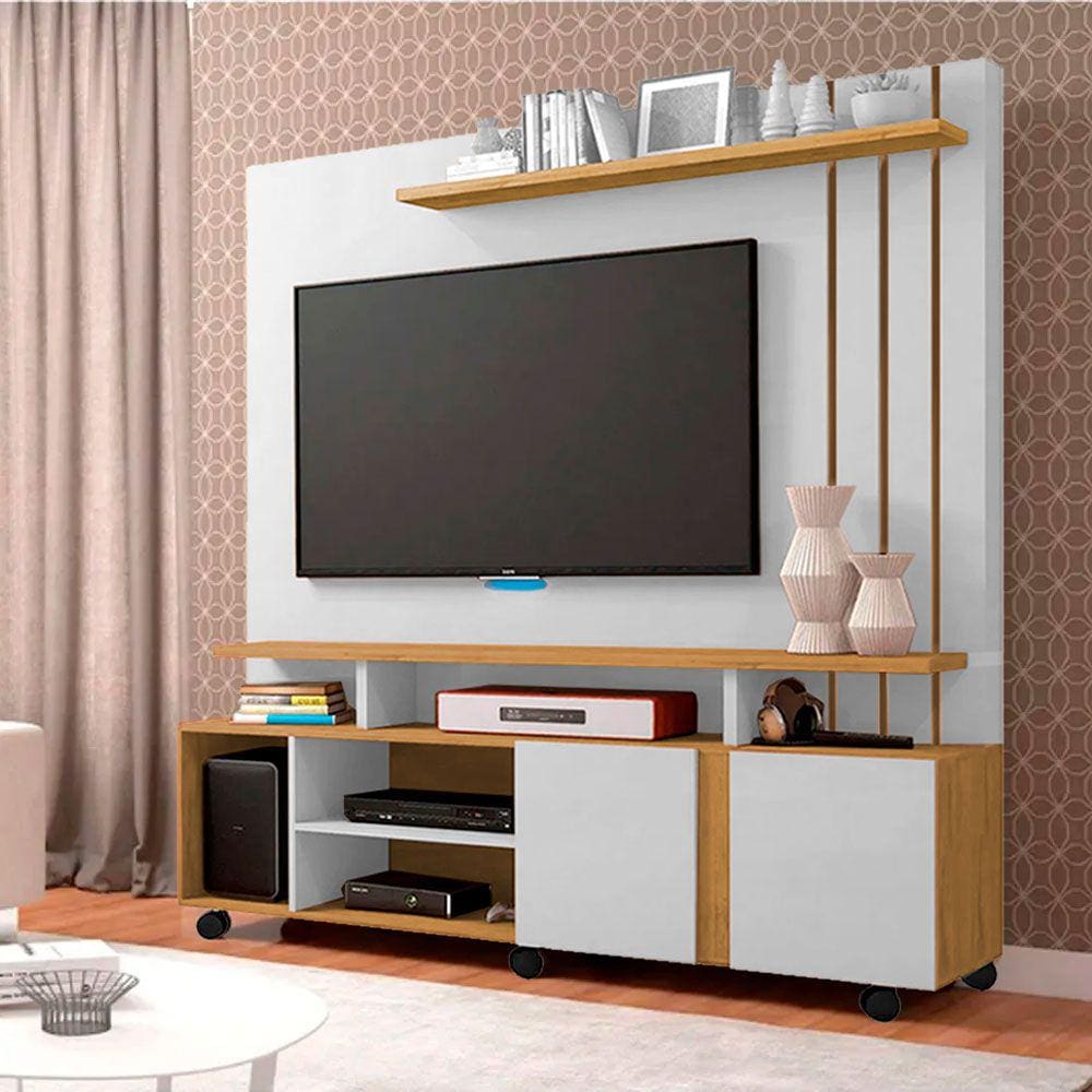 Estante Home Valência com 2 Portas e Painel para TV até 55 Polegadas Permóbili Off White/Nature