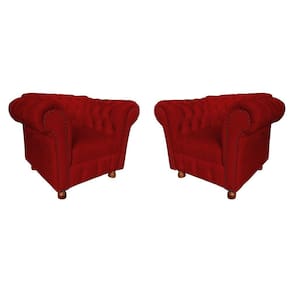 Kit Duas Poltronas Chesterfield Capitone Luis XV Suede Vermelho / decoracao, sala tv estar, recepcao