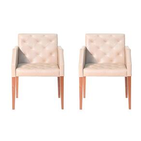 Kit 2 Poltronas Decorativa Nina em Tecido Sintético Costura Capitonê - Bege