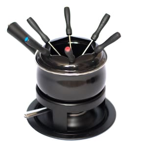 kit Fondue Preto Jogo com 12 peças conjunto Esmaltado