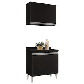 Armário Aéreo Califórnia E Balcão Hawai Com Tampo 80cm Preto - Lumil