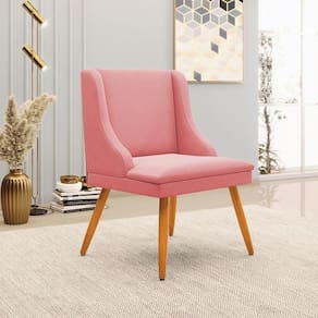 Cadeira Decorativa Sala De Jantar Pés Palito De Madeira Firenze Suede Rosê/natural G19 - Gran Belo