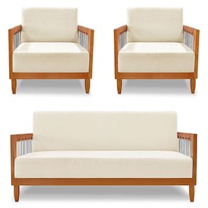 Kit 2 Poltronas E Sofá Living 2 Lugares Marilia 1,60m Linho Base Em Madeira Castanho - Pallazio Cor Bege
