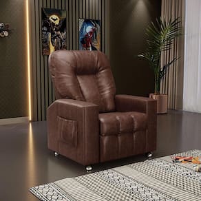 Poltrona Do Papai Reclinável Sala De Cinema Pequim Manual Pu Marrom G23 - Gran Belo