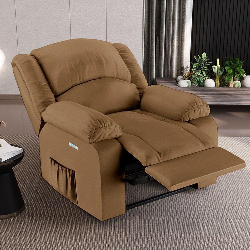 Poltrona Do Papai Reclinável Sala De Cinema Madrid Elétrica Touch Massagem Usb Pu Caramelo G23