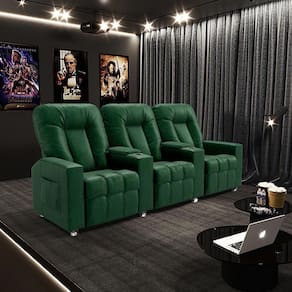 Poltrona Do Papai Reclinável 3 Lugares Sala De Cinema Pequim Manual Pu Verde G23 - Gran Belo