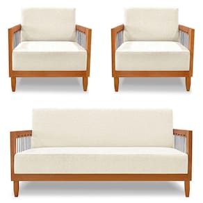 Kit 2 Poltronas E Sofá Living 2 Lugares Marilia 1,60m Linho Base Em Madeira Castanho - Pallazio Cor Natural