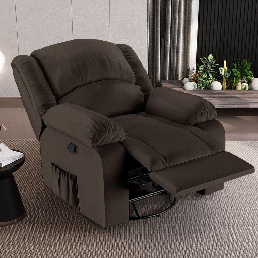 Poltrona Do Papai Reclinável Sala De Cinema Madrid Glider Manual Giratória Usb Pu Marrom G23