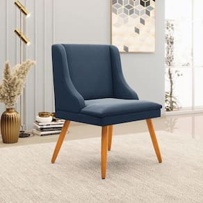 Cadeira Decorativa Sala De Jantar Pés Palito De Madeira Firenze Suede Azul Marinho/natural G19