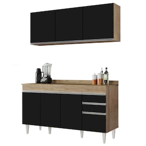 Armário Aéreo Argélia E Balcão Gabinete 150cm Marrocos Castanho/preto - Lumil