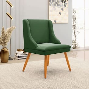 Cadeira Decorativa Sala De Jantar Pés Palito De Madeira Firenze Suede Verde Esmeralda/natural G19