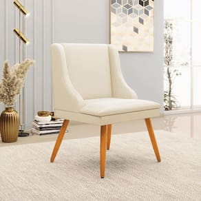 Cadeira Decorativa Sala De Jantar Pés Palito De Madeira Firenze Pu Bege/natural G19 - Gran Belo