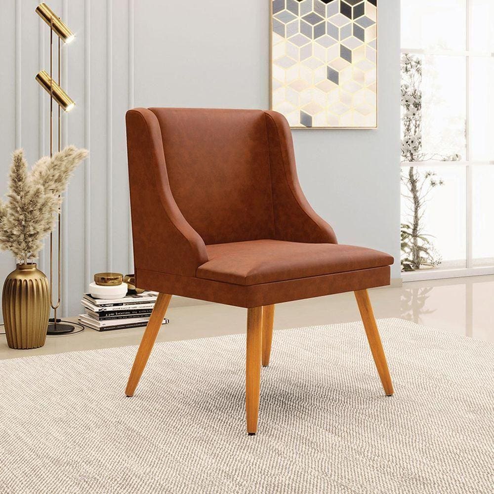 Cadeira Decorativa Sala De Jantar Pés Palito De Madeira Firenze Pu Nozes/natural G19 - Gran Belo