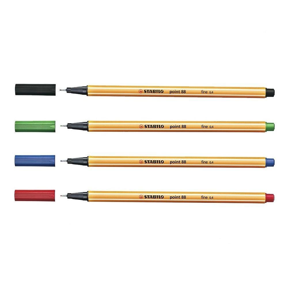 Caneta Hidrográfica 0.4mm STABILO POINT 88 Fineliner Kit c/ 4 Cores