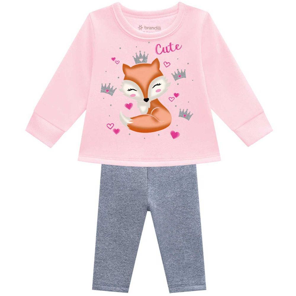 Conjunto Infantil Manga Longa Moletom Raposa Feminino Brandili Ref: 54076 P/G