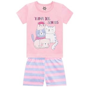 Pijama Infantil Manga Curta Estampado Gatinhos Feminino Brandili Ref:34312 1/3