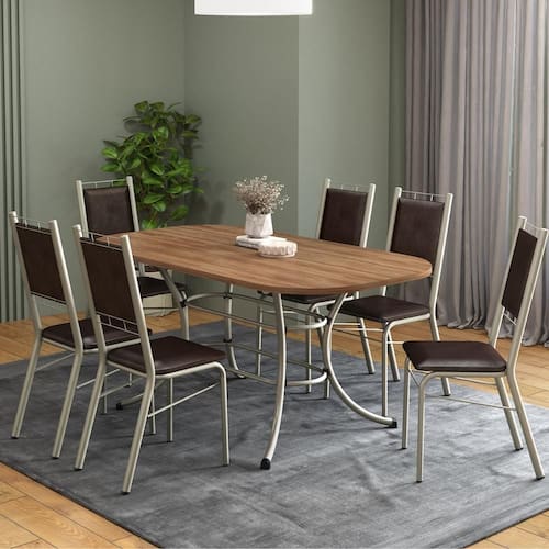 Conjunto Sala de Jantar Egeu com Mesa e 6 Cadeiras Prata/Marrom Carraro - Marrom