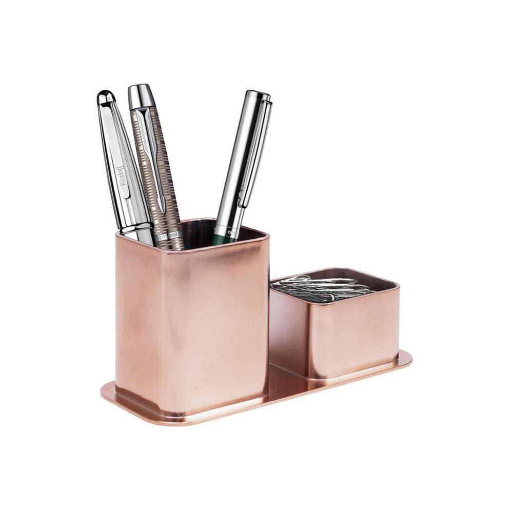 Porta Canetas Duplo Metalizado Rose Gold