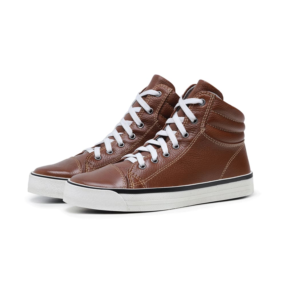 Tênis Casual Cano Alto Couro Whisky