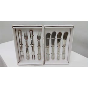 Conjunto Petiscos Garfos e Espátulas Prata Inox Madrepérola