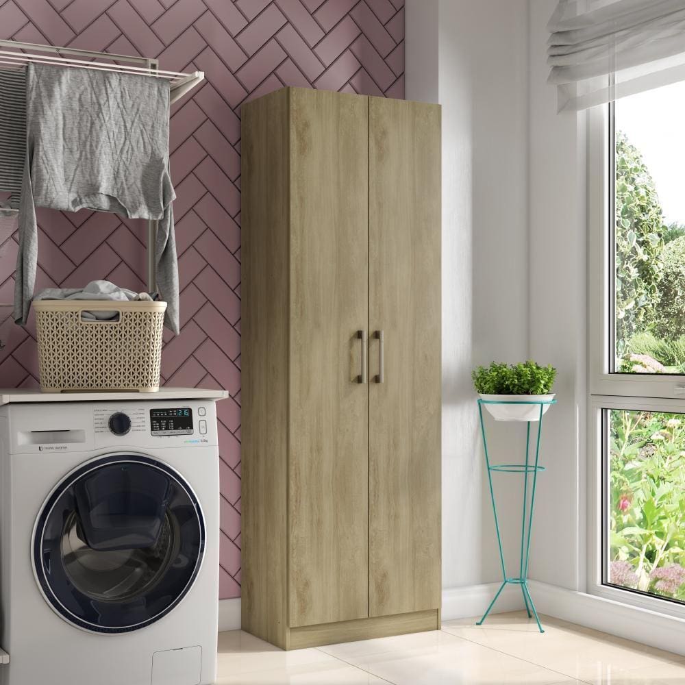 Armário Utilitário Lavanderia 1,69m de Altura 2 Portas Noce Carraro