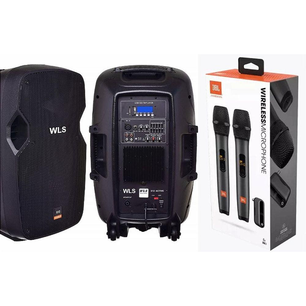 Caixa WLS S12 Ativa BT + Caixa S12 Pas + 2 Mic JBL sem fio