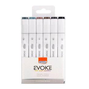 Marcador Artístico Evoke Dual Marker Estojo 6 Cores Tons Cinza