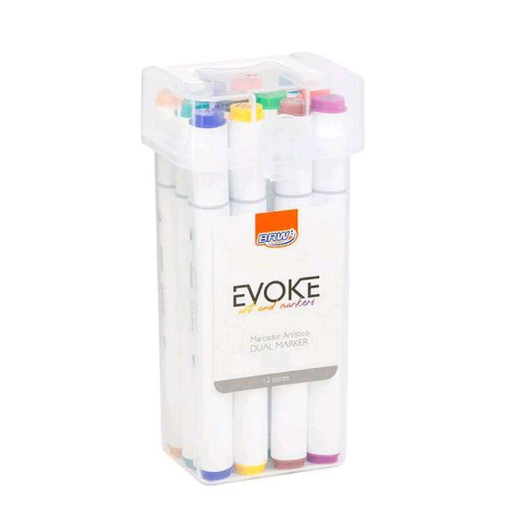Marcador Artístico Evoke Dual Marker Estojo 12 Cores