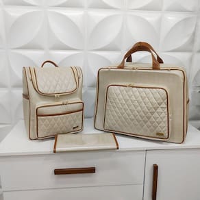 Kit Mala Maternidade, Mochila e Trocador Marfim Caramelo - Coutre Bolsas