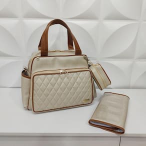 Bolsa Maternidade e Mini Trocador Marfim Caramelo - Coutre Bolsas