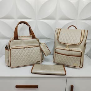Kit Bolsa Maternidade 3 peças Marfim Caramelo - Coutre Bolsas