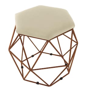 Puff Aramado Preto Assento Hexagonal Suede Bege - SA Móveis