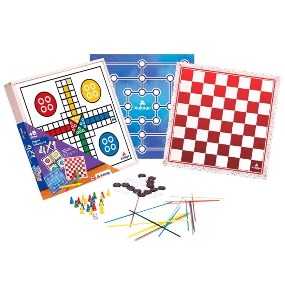 Kit de 5 Jogos de Tabuleiro - Dama Jogo Da Velha Ludo Trilha Xadrez