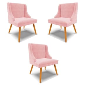 Kit 3 Cadeiras Decorativas Sala De Jantar Pés Palito De Madeira Firenze Suede Rosa Bebê/natural G19