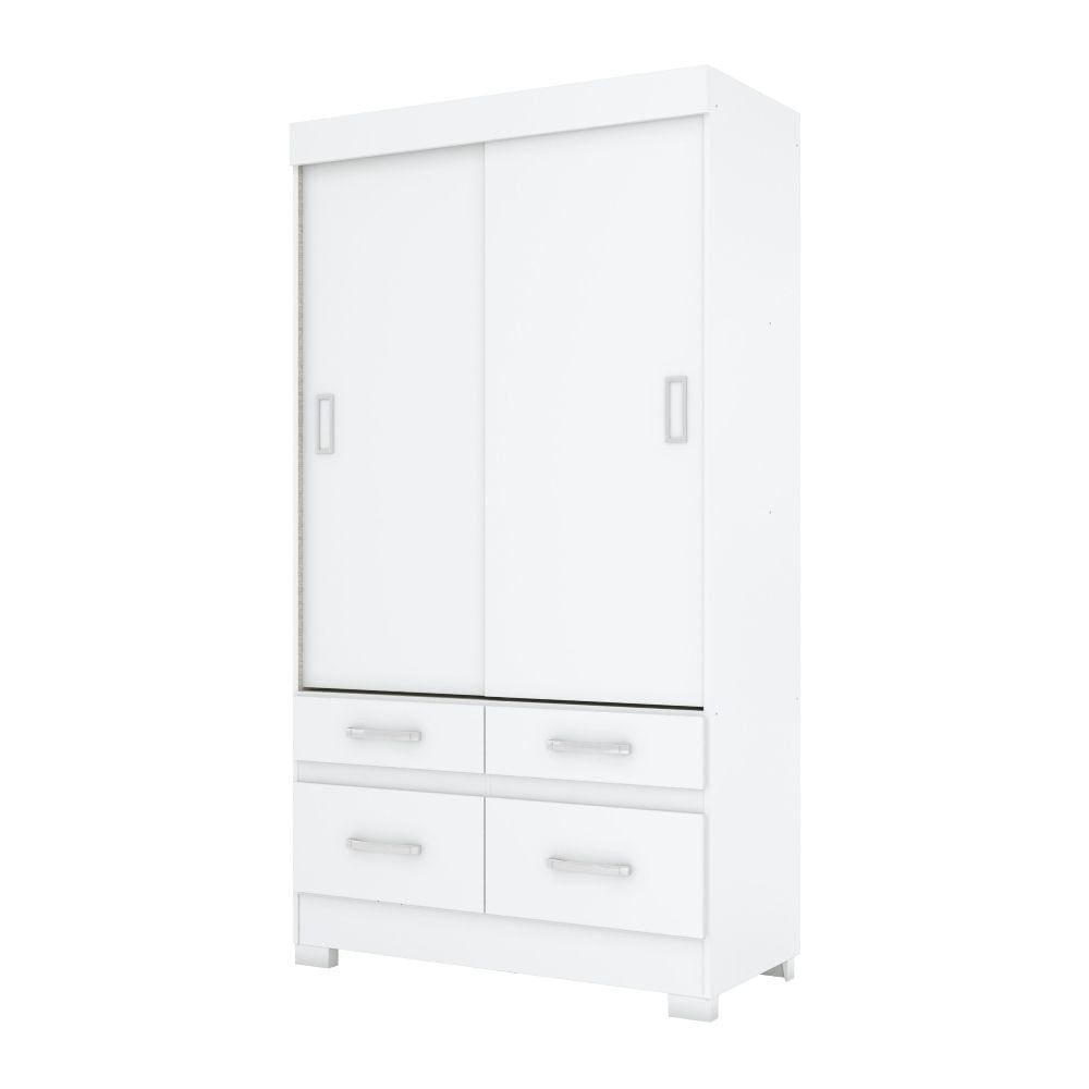 Guarda-Roupa 2 Portas Correr Henn Briz BE25-66 4 Gavetas Branco/Rosa Chá SE