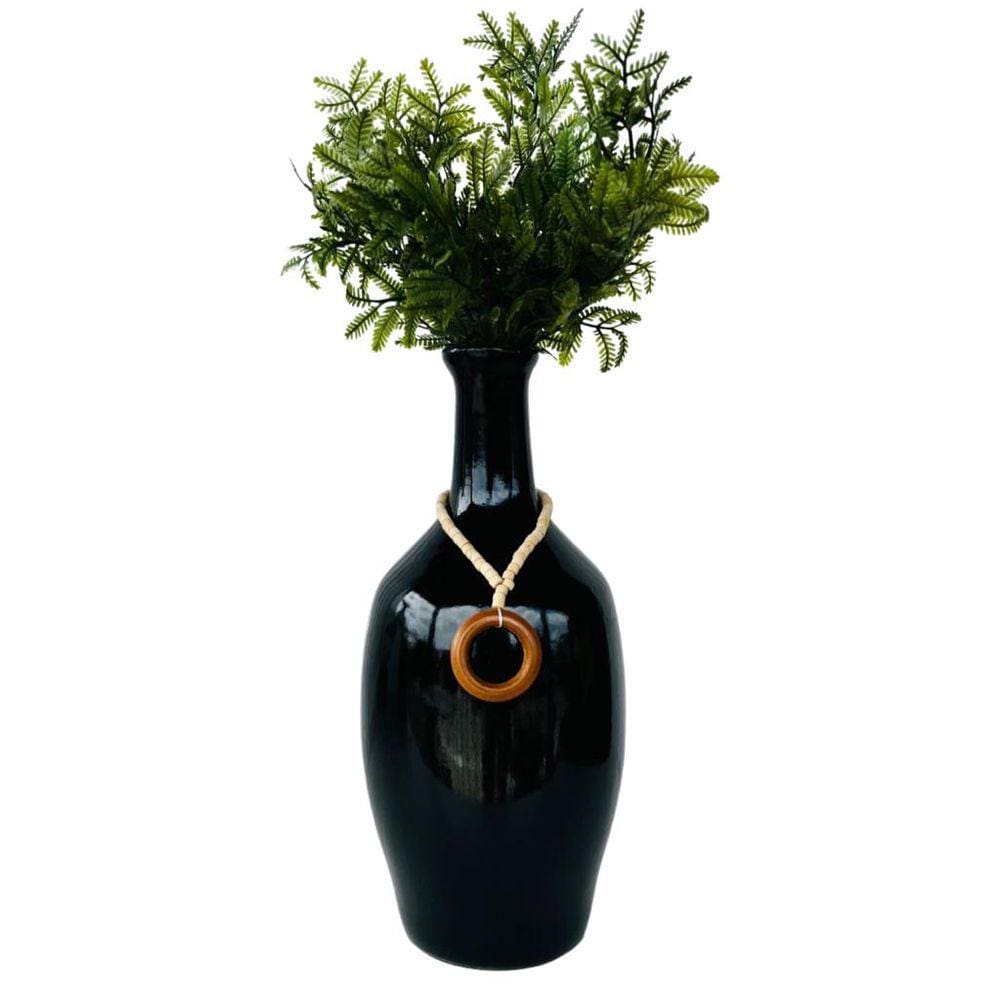 Decoração sala quarto vaso garrafa na cor preta com planta