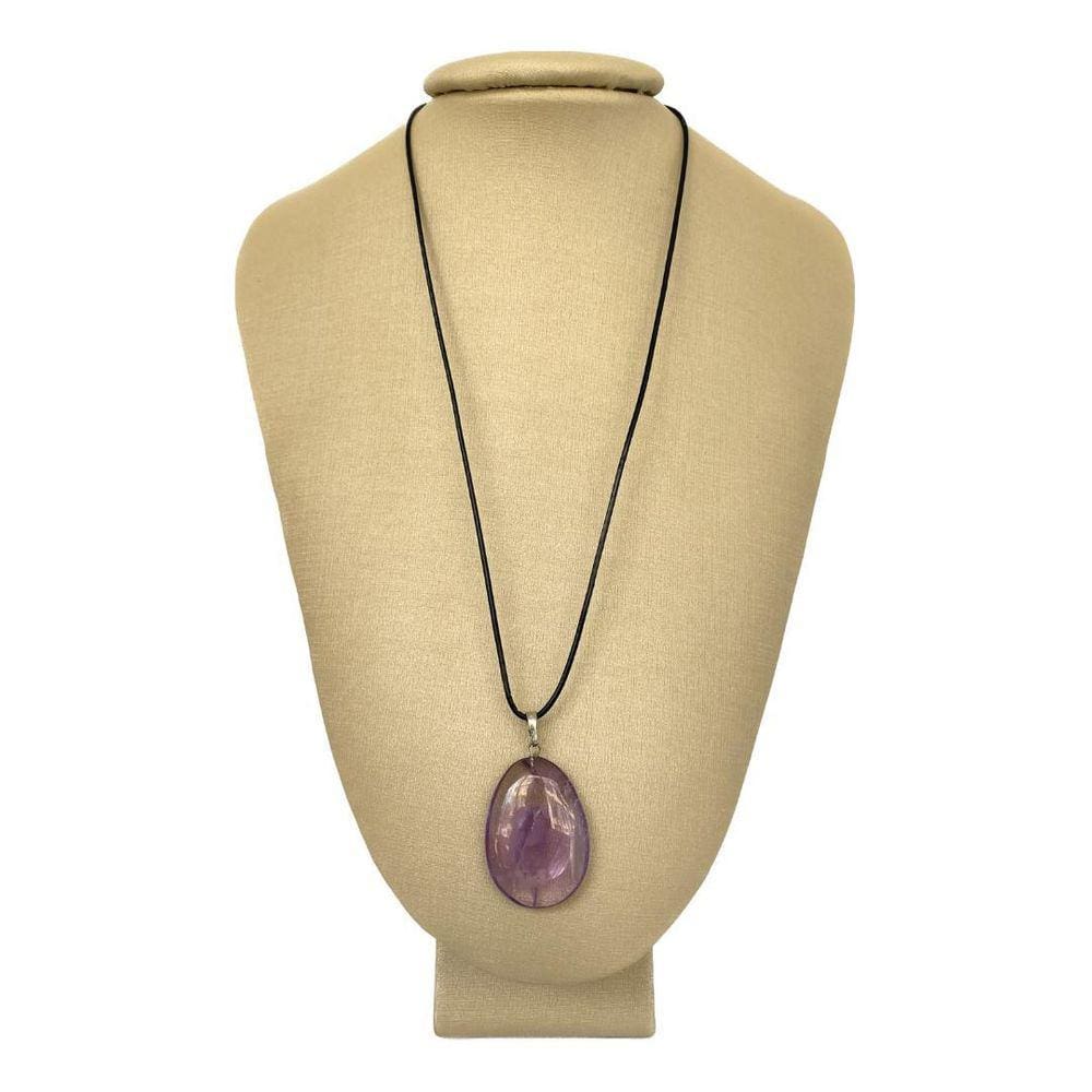 Colar Em Couro Grego E Prata Ametista Oval