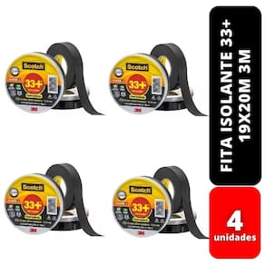 Fita Isolante 33+ 19x20m Profissional Scotch 3m 4 Unidades