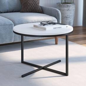 Mesa de Centro Industrial Volpi Baixa - Branco/Preto