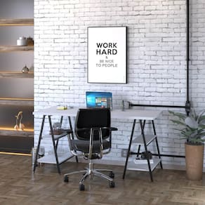 Escrivaninha Industrial Kuadra Cavalete 150 cm - Branco/Preto