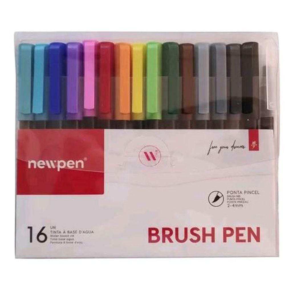 Kit Com 16 Brush Pen Coloridas Newpen