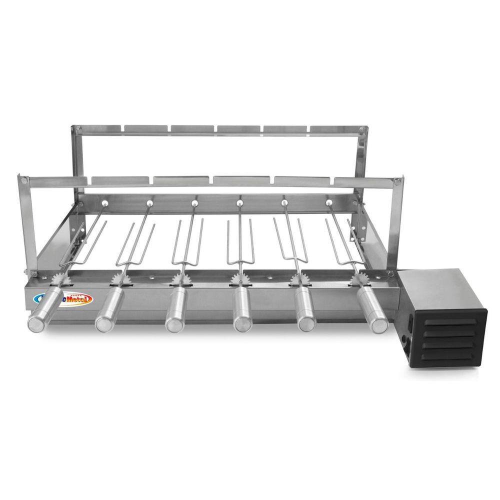 Gira Grill Inox 6 Espetos para Churrasqueira Bivolt Pratic