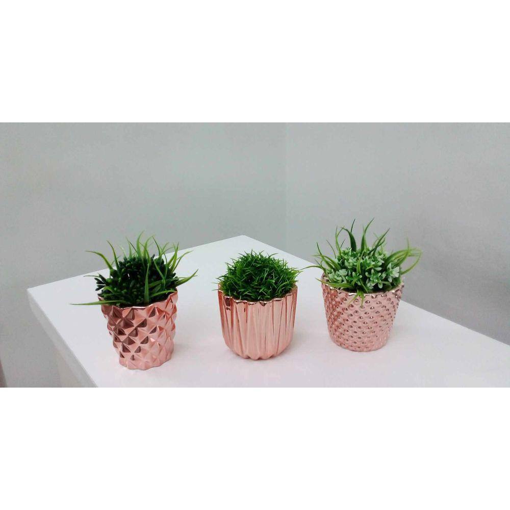 Conjunto 3 Vasinhos Rose Gold com Arranjo Floral