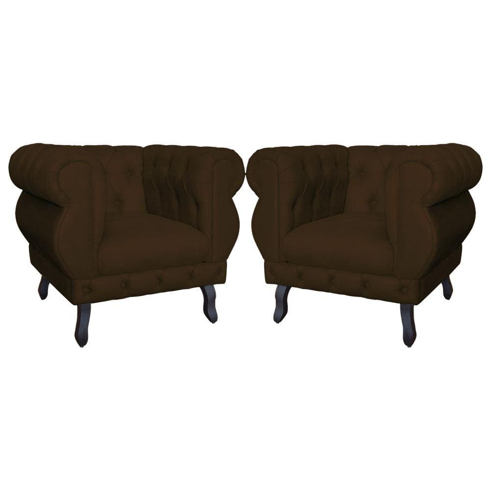 Kit 2 Poltronas Decorativa Sala Recepção Maya Suede Marrom LM DECOR