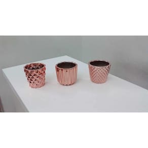 Conjunto 3 Vasinhos de Cerâmica Rose Gold 7 x 7 cm
