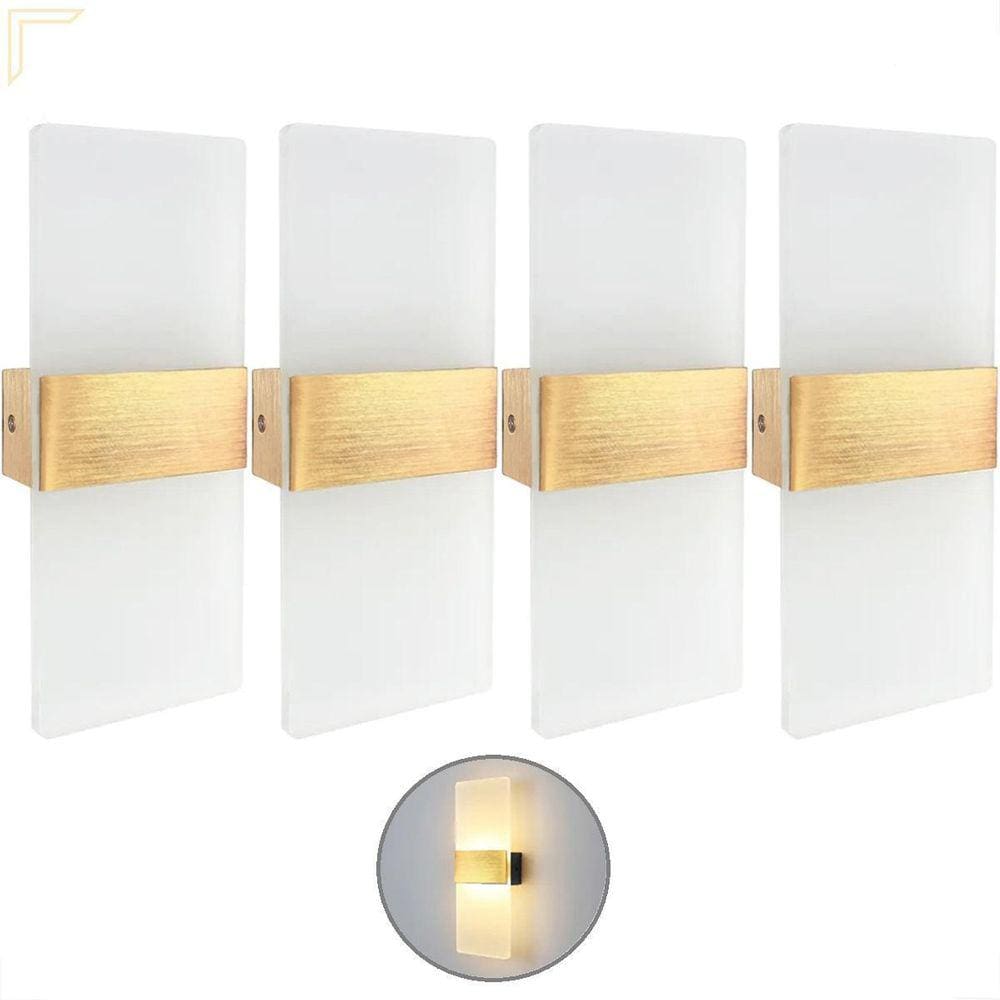 Kit 4 Arandela Dourado Escovado Acrilico Jateado Led 3000K