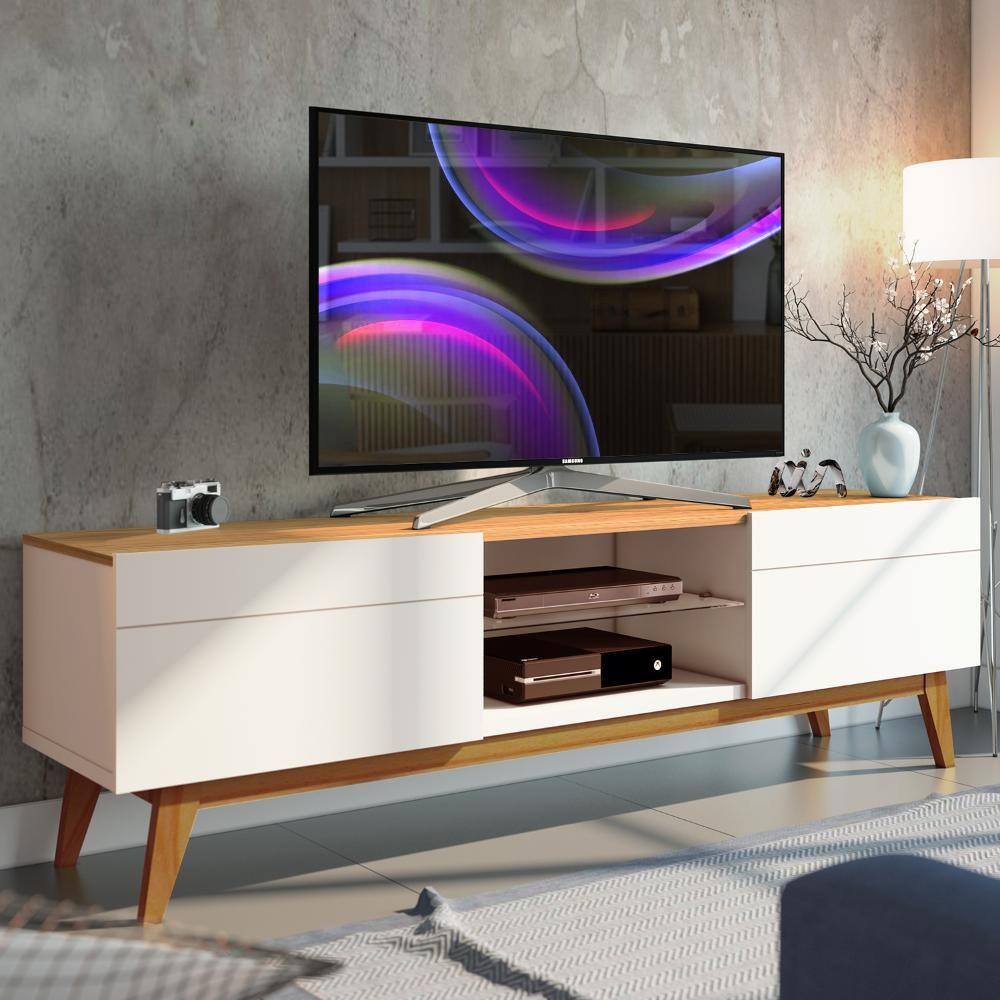 Rack Para TV Até 60 Polegadas Prateleira Em Vidro 1.8 Off White Nature Classic Imcal - Off White