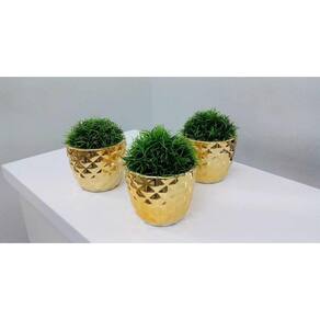 Conjunto 3 Arranjos com Vasinhos de Cerâmica Dourado